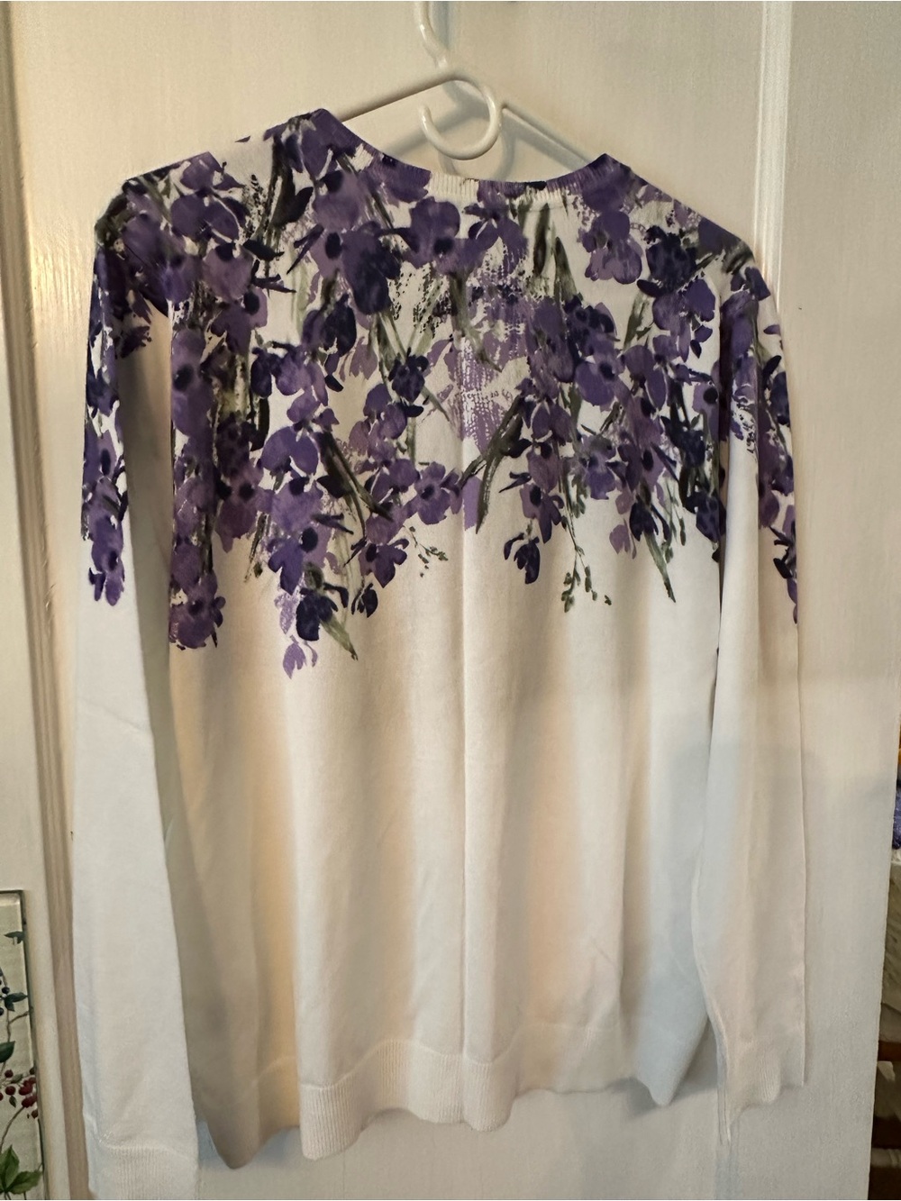 Karen Scott (Macy’s) cardigan, size lg, purple floral print on white background - Picture 3 of 3
